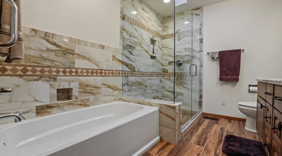 Master tiled shower and tub