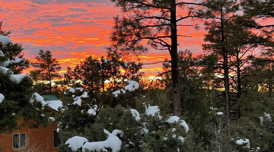 Snowy sunset view