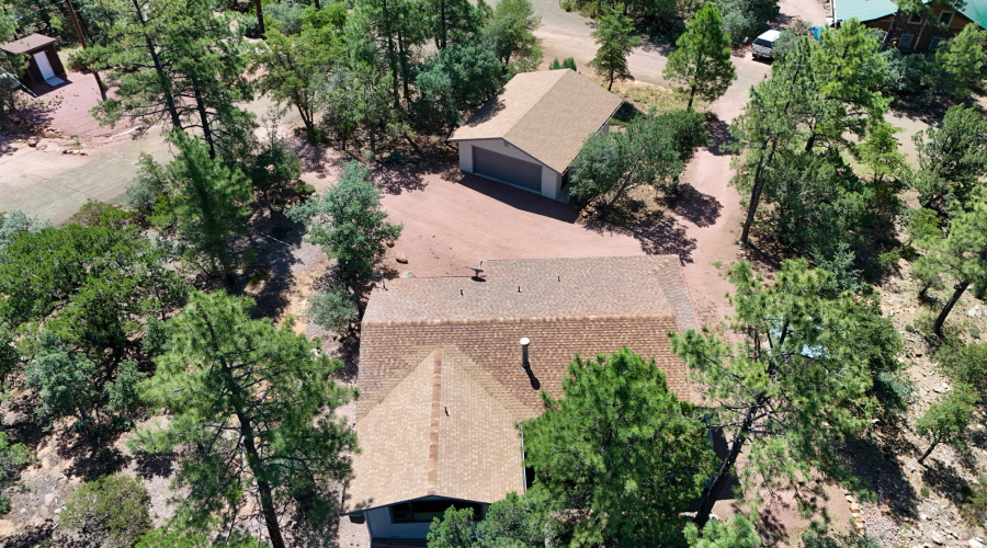 Drone view of House and Garage