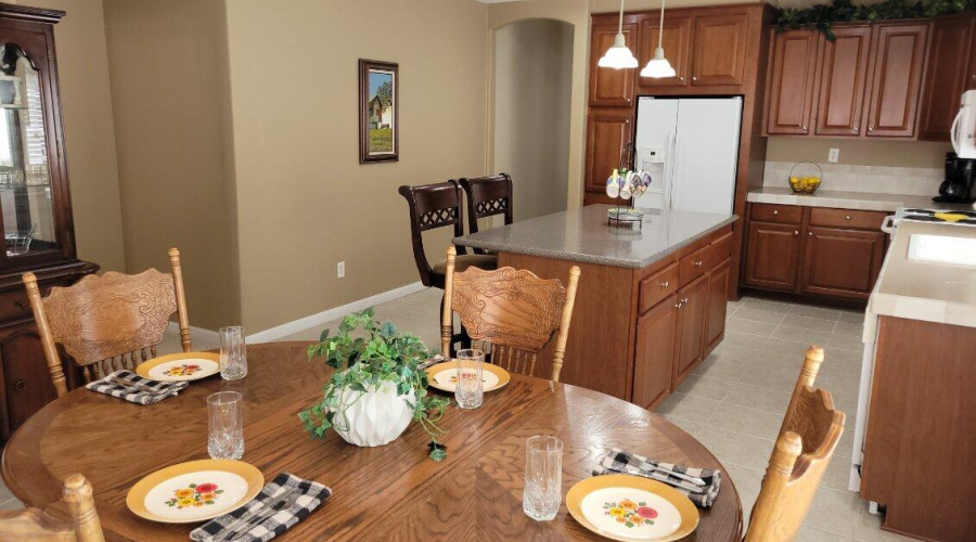 Open kitchen and dining area