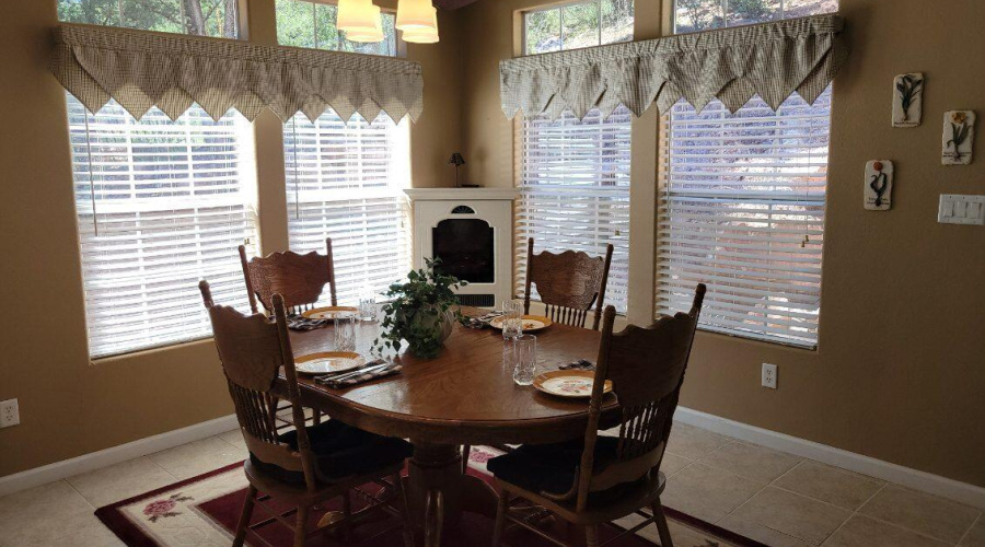 Family dining by the fireplace