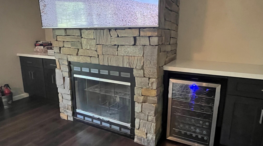 Fireplace with built in wine cooler