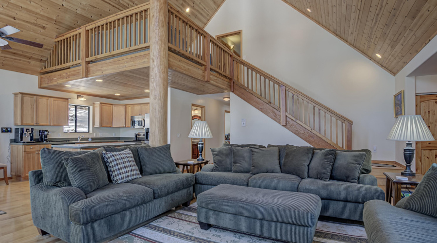 Great room with view of loft