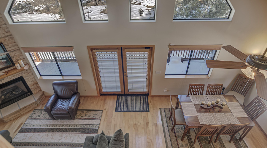 View of great room-dining from loft