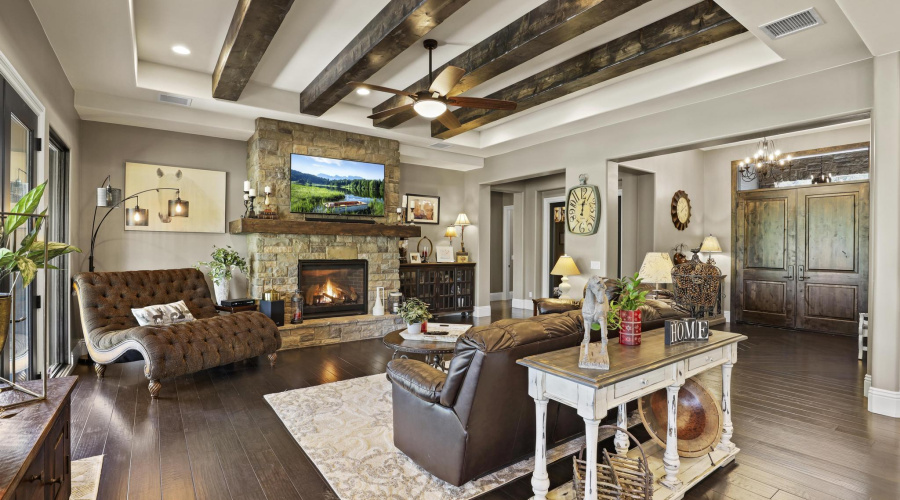 Great Room with Beamed Ceiling