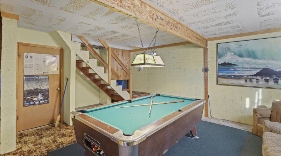 Basement Stairs and Pool Table