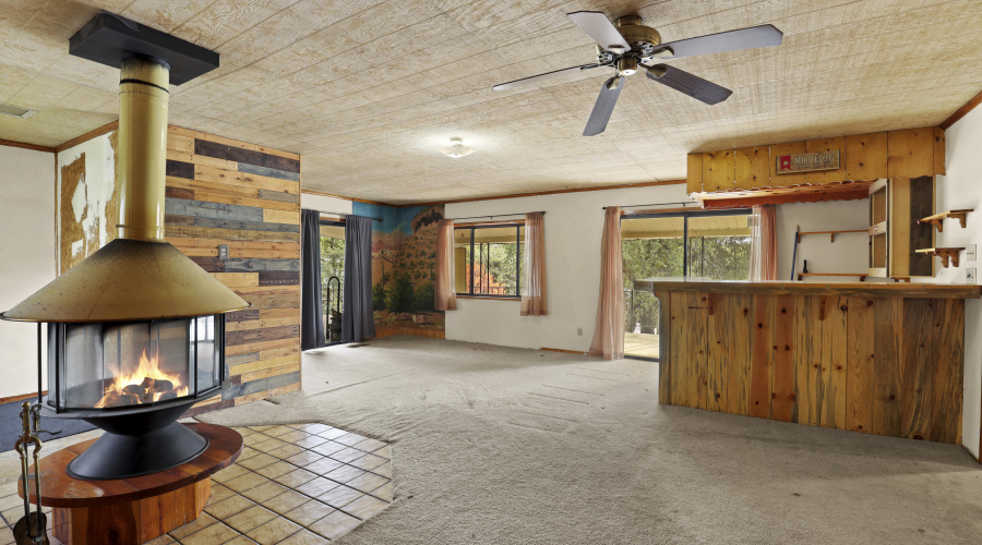 Living Room w Bar and Fireplace