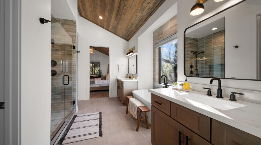 View Of Master Bathroom Towards Bedroom