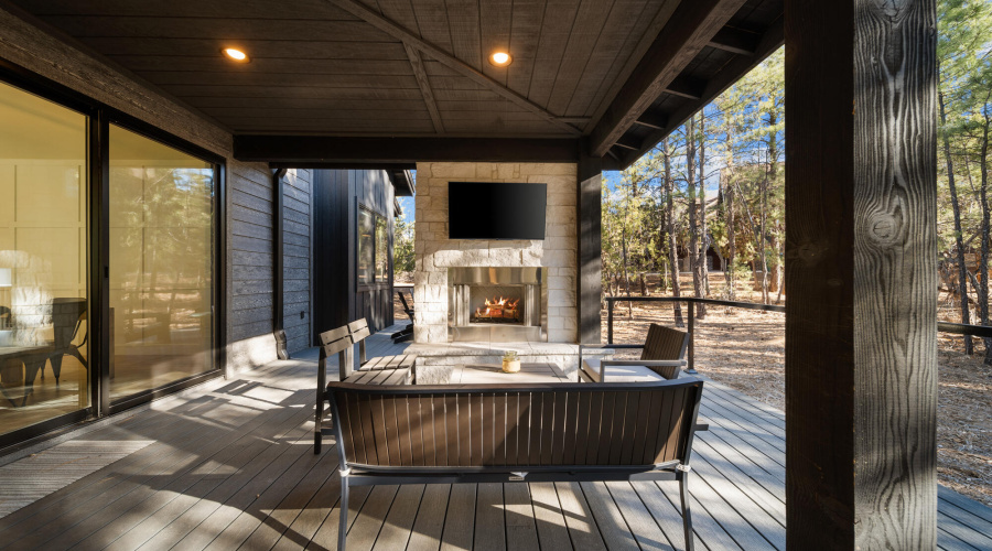 Back Covered Deck With Gas Fireplace