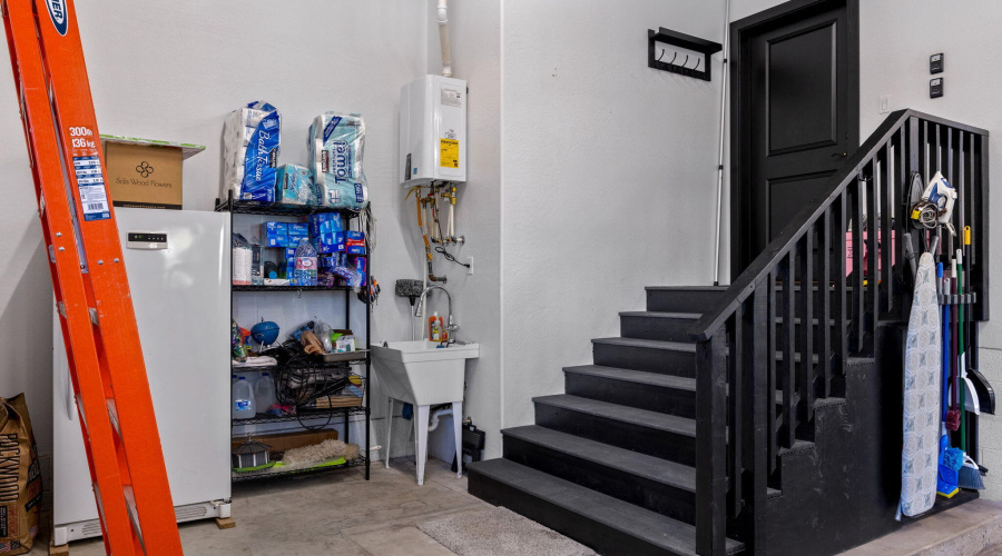 Garage stairs with storage underneath