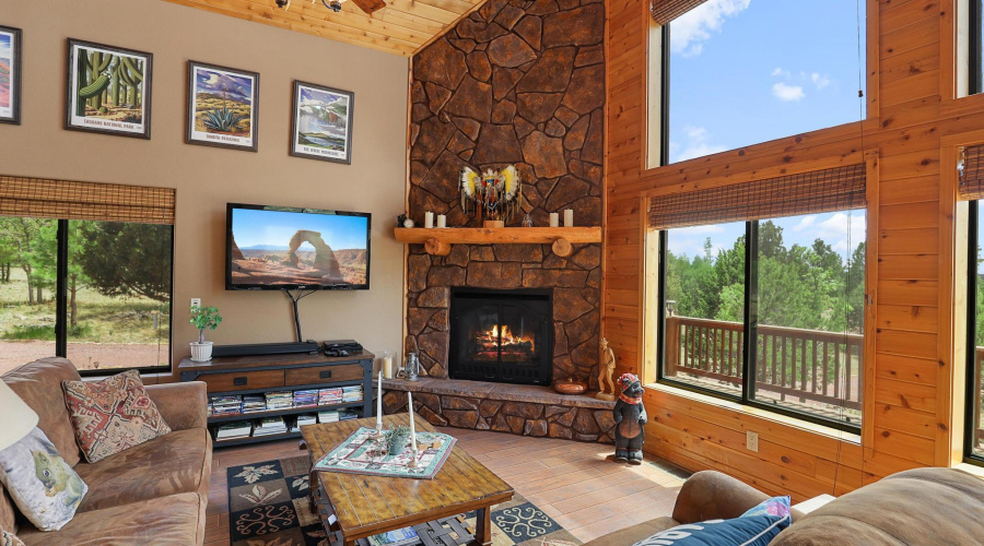 Stone fireplace