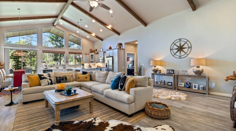 Great Room w/Handcrafted Beams