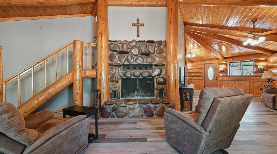 Native stone fireplace