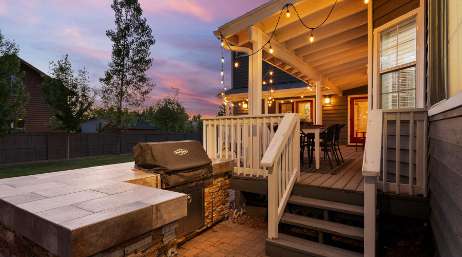 A twilight back deck and grill