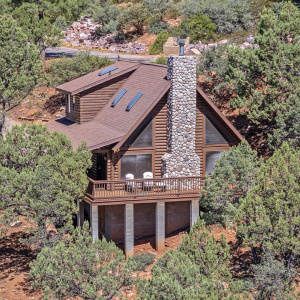 East side of Deck with stone fireplace