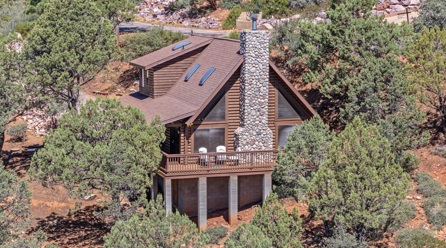 East side of Deck with stone fireplace