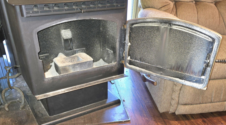 Pellet Stove door open