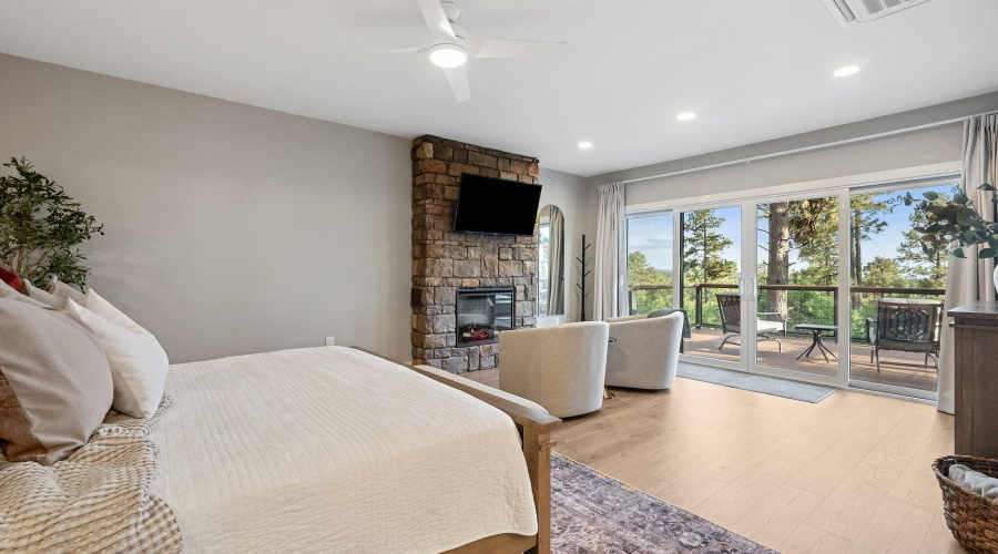 Primary Bedroom with Fireplace and Views