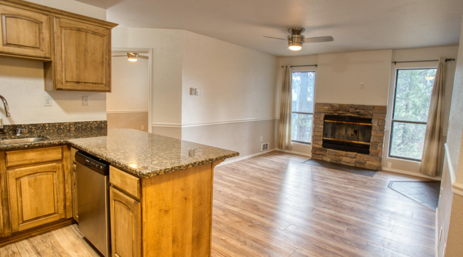 Open kitchen and living area