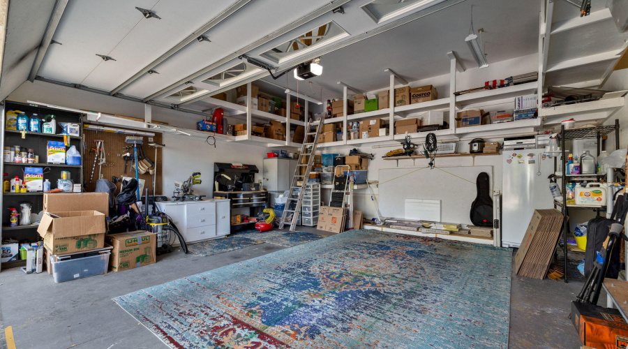 Garage with Ample Storage Shelves