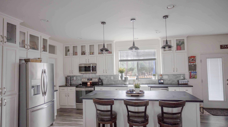 Kitchen with outside views
