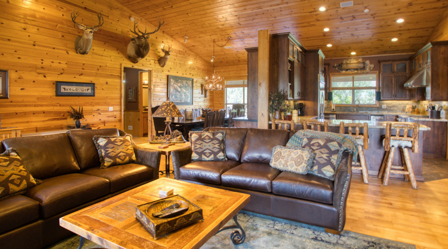 Living area to Kitchen and Dining areas