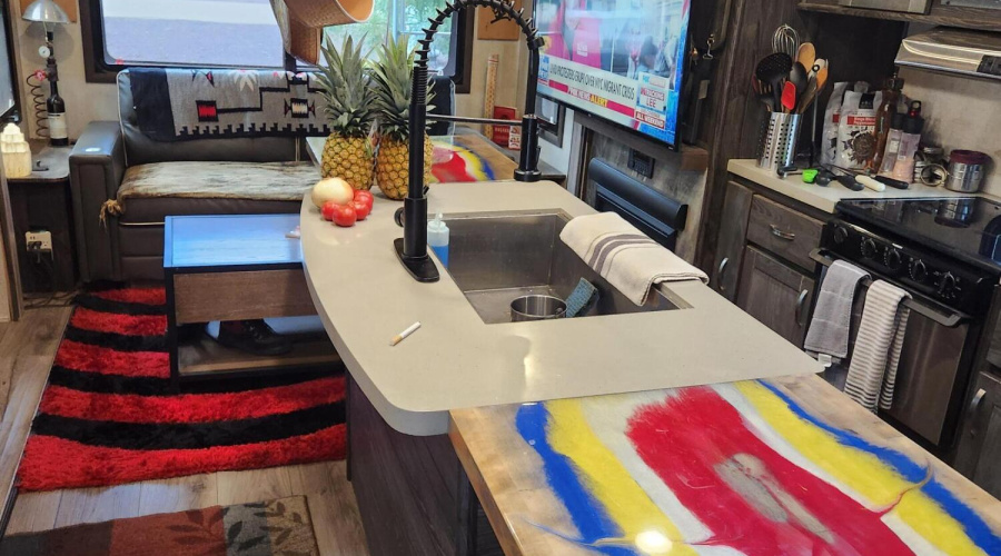 Custom fold down countertops.