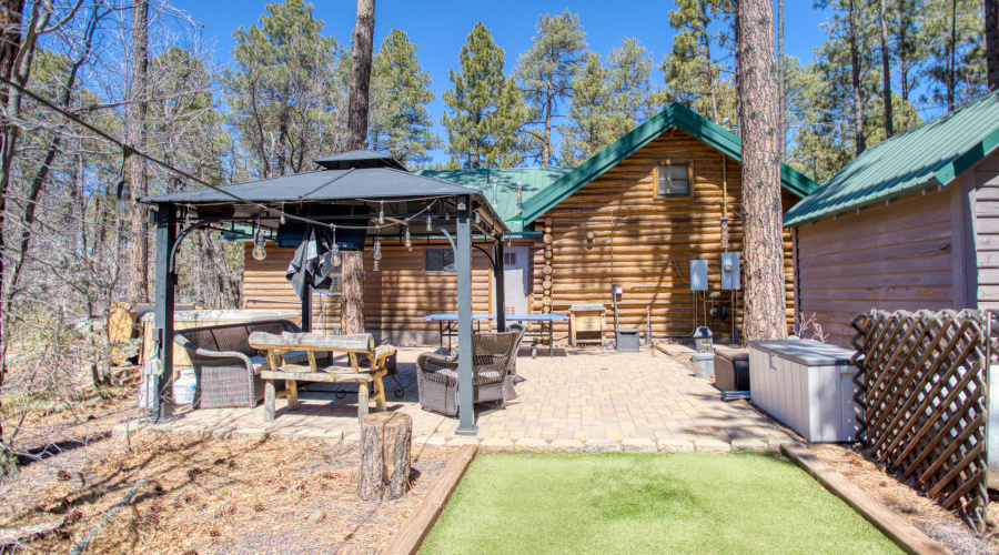 Grass area by gazebo