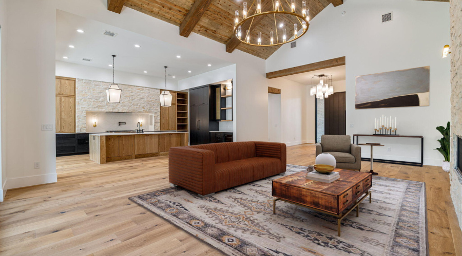 Digitally Staged Living Room To Kitchen