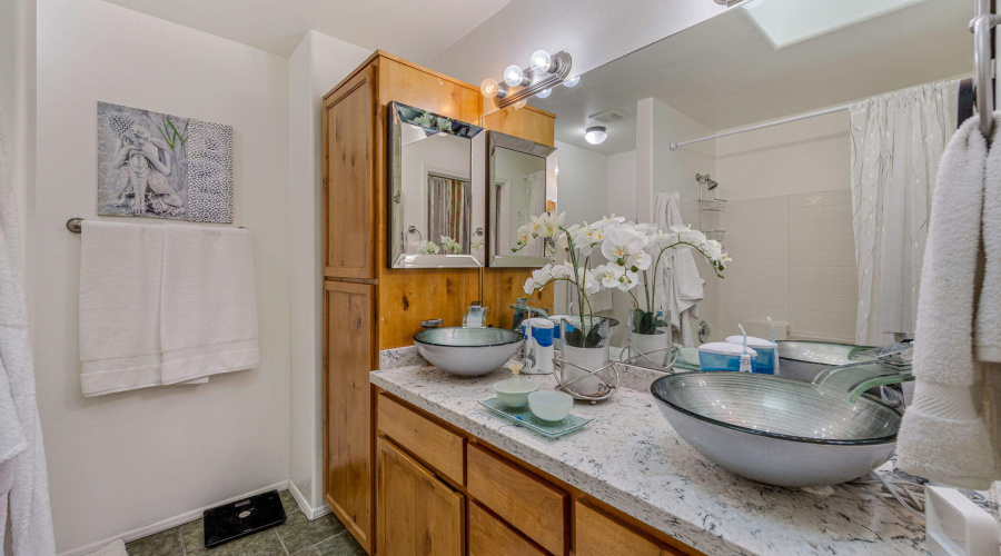Primary bath with custom double vanity