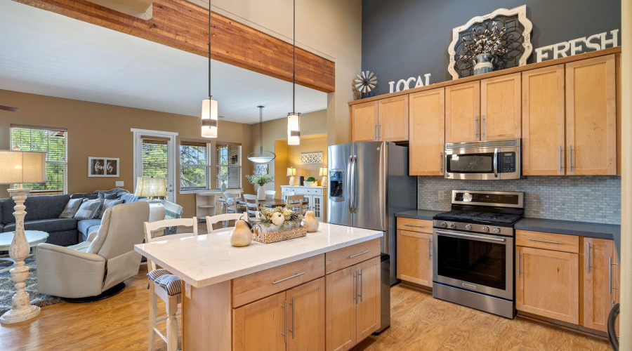 Kitchen looking to Living & Dining Rooms