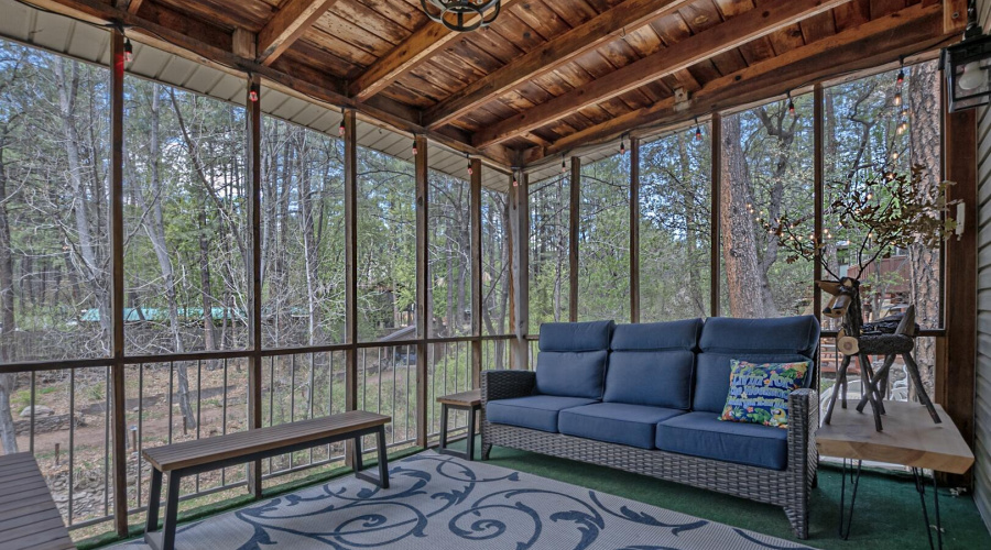 screened patio over the creek