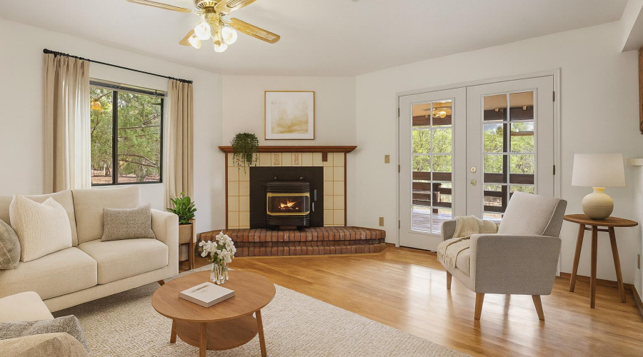 Virtually Staged Fireplace Area After