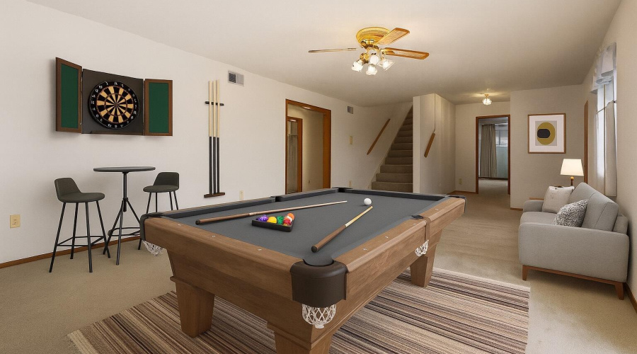 Virtually Staged Basement stairs angle