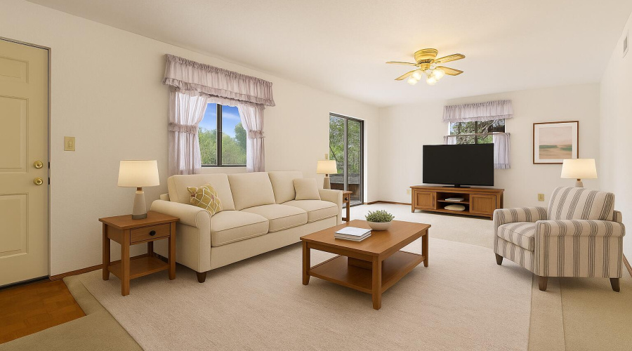 Virtually Staged basement 1drapes