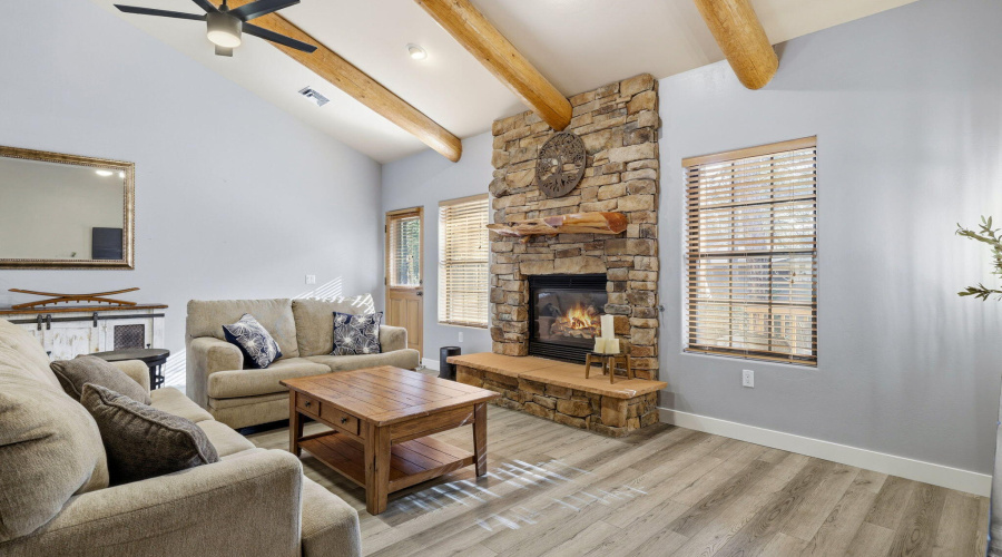 Log Pole Beams in Living Room