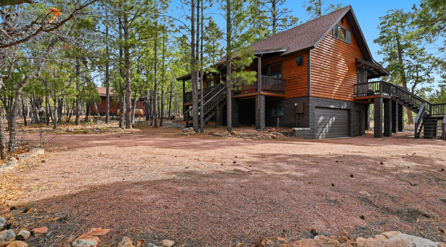 Front side and attached garage