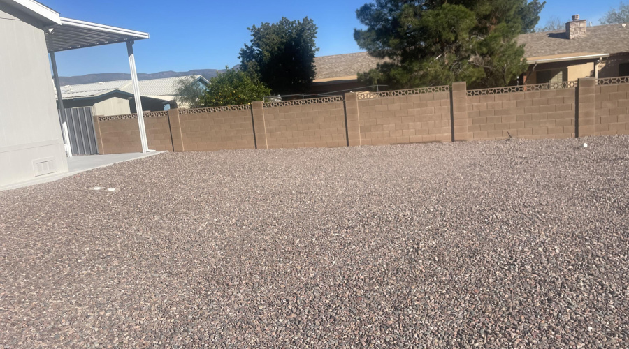side yard with block fencing