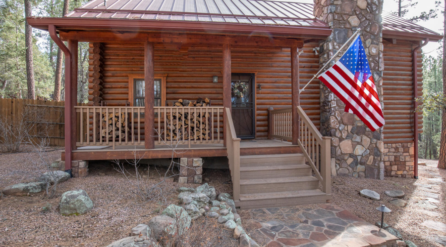 front door flag and chimney