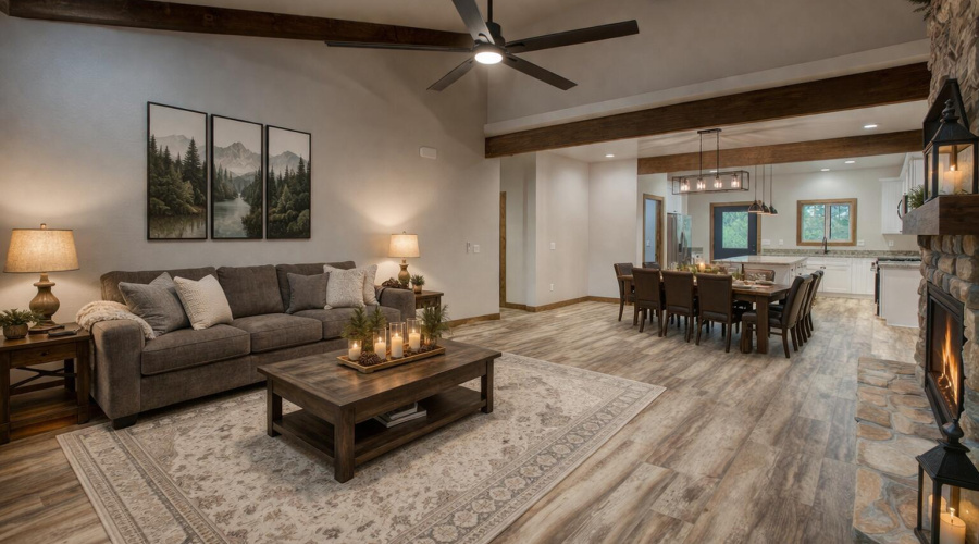 STAGED Greatroom to Kitchen