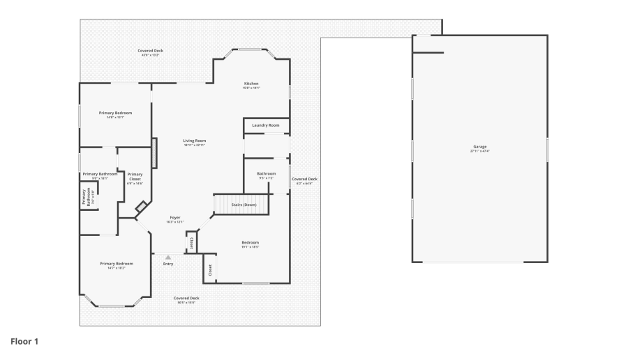 Main floor plan with breezeway into 1500 sq. ft. garage