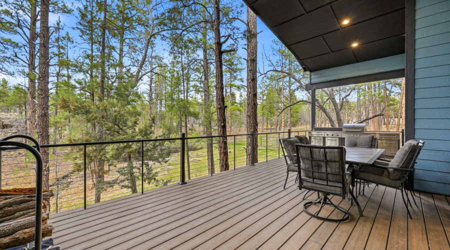 Large back deck overlooking forest