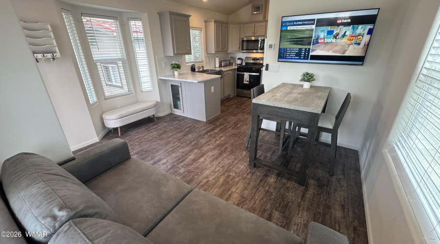 Living Room, Dining Area & Kitchen