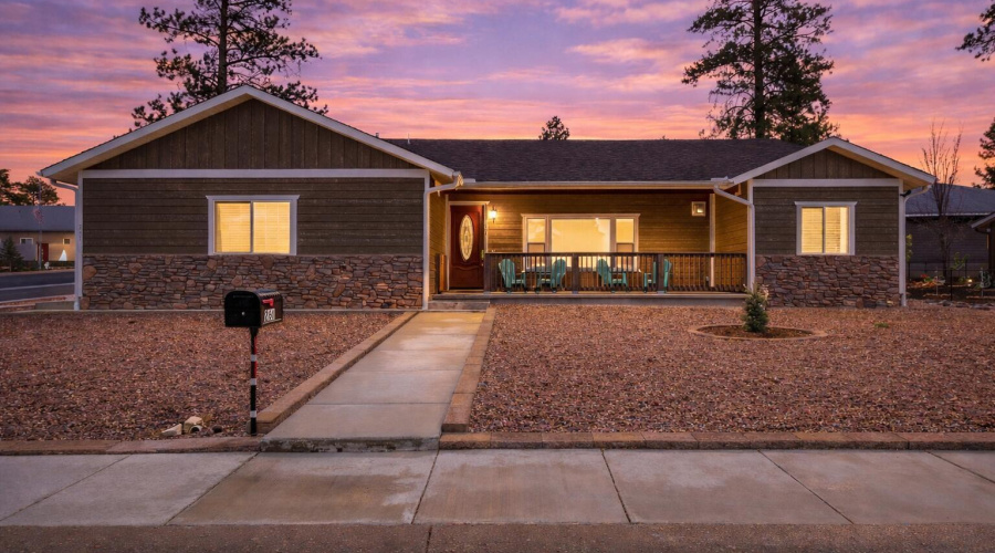 Twilight home with sunset sky