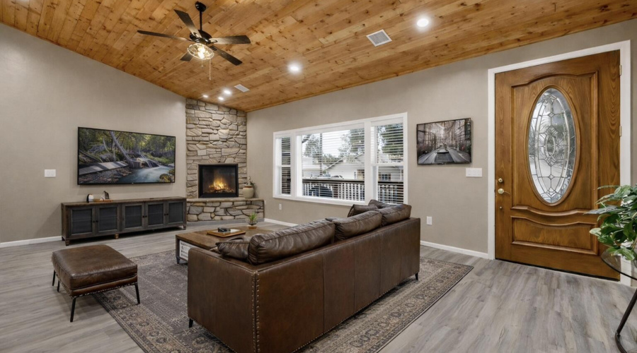 Modern rustic living room with fireplace