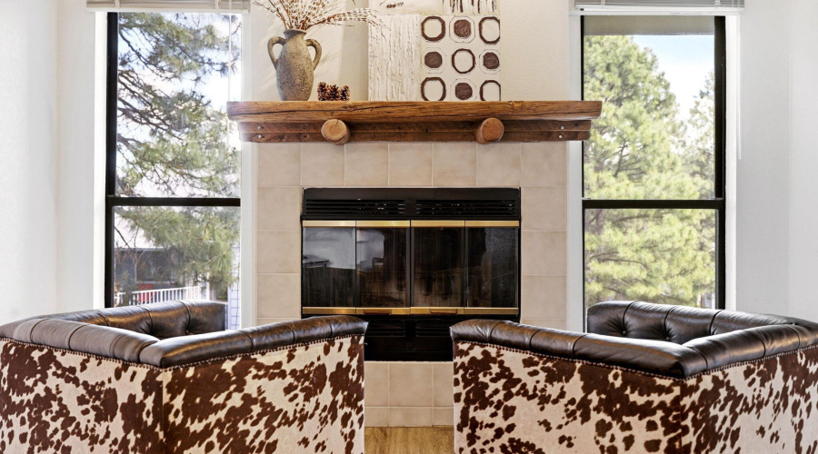 Cozy fireplace w/ Pine Views