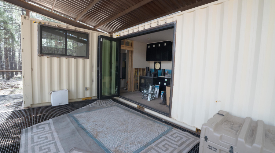 Patio with open door
