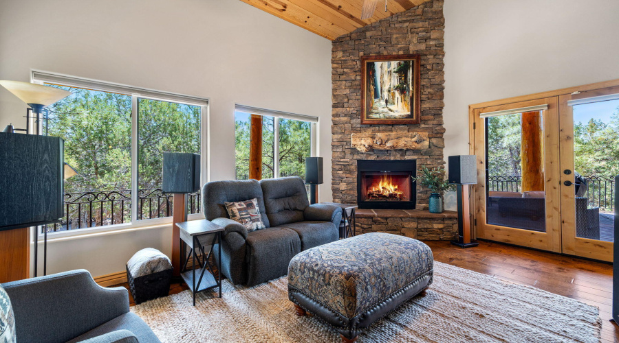 One of 4 fireplaces in Den area
