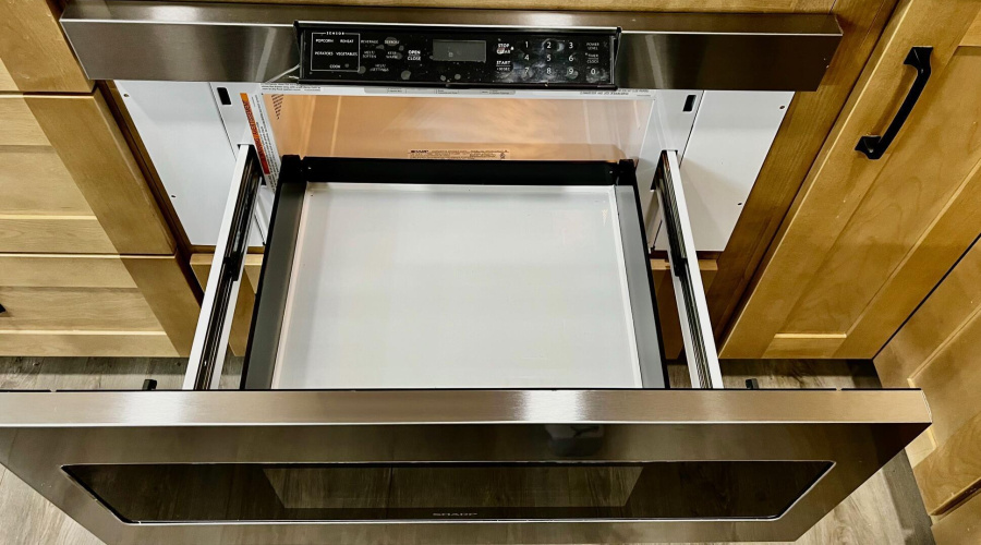 Microwave drawer slides open