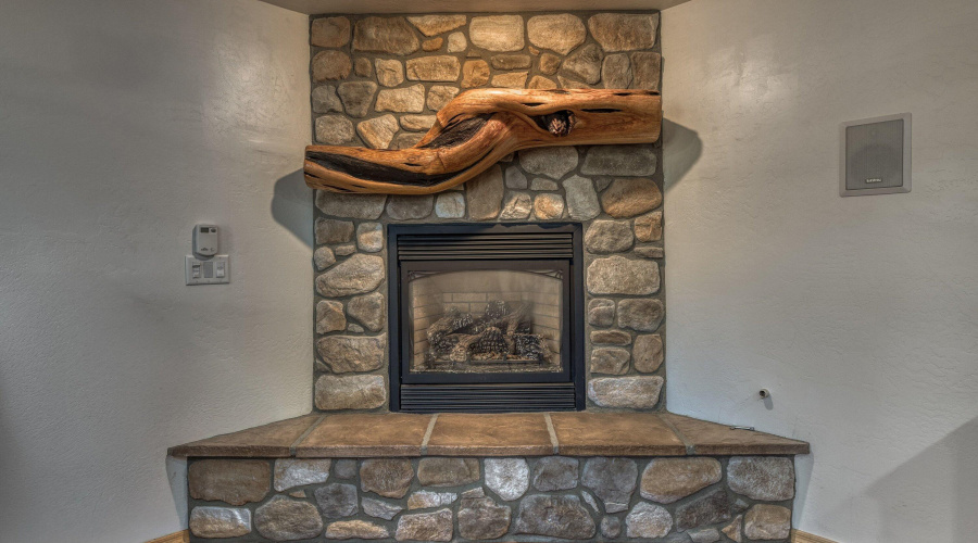 Basement room gas fireplace